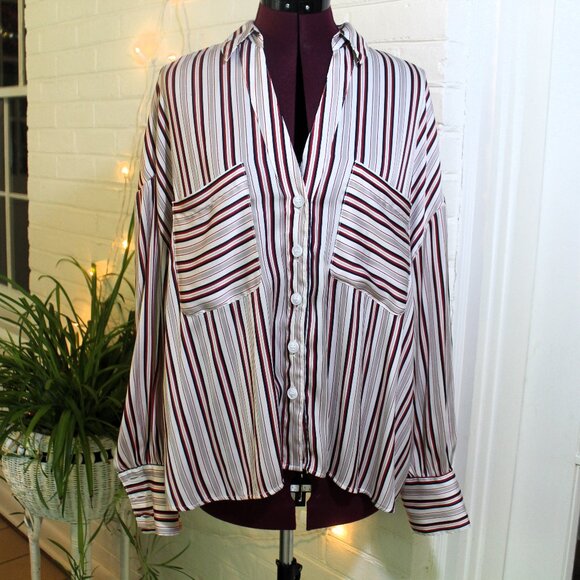 Free People Mad About You Button Down Shirt In Ivory/Red Medium - Picture 1 of 7